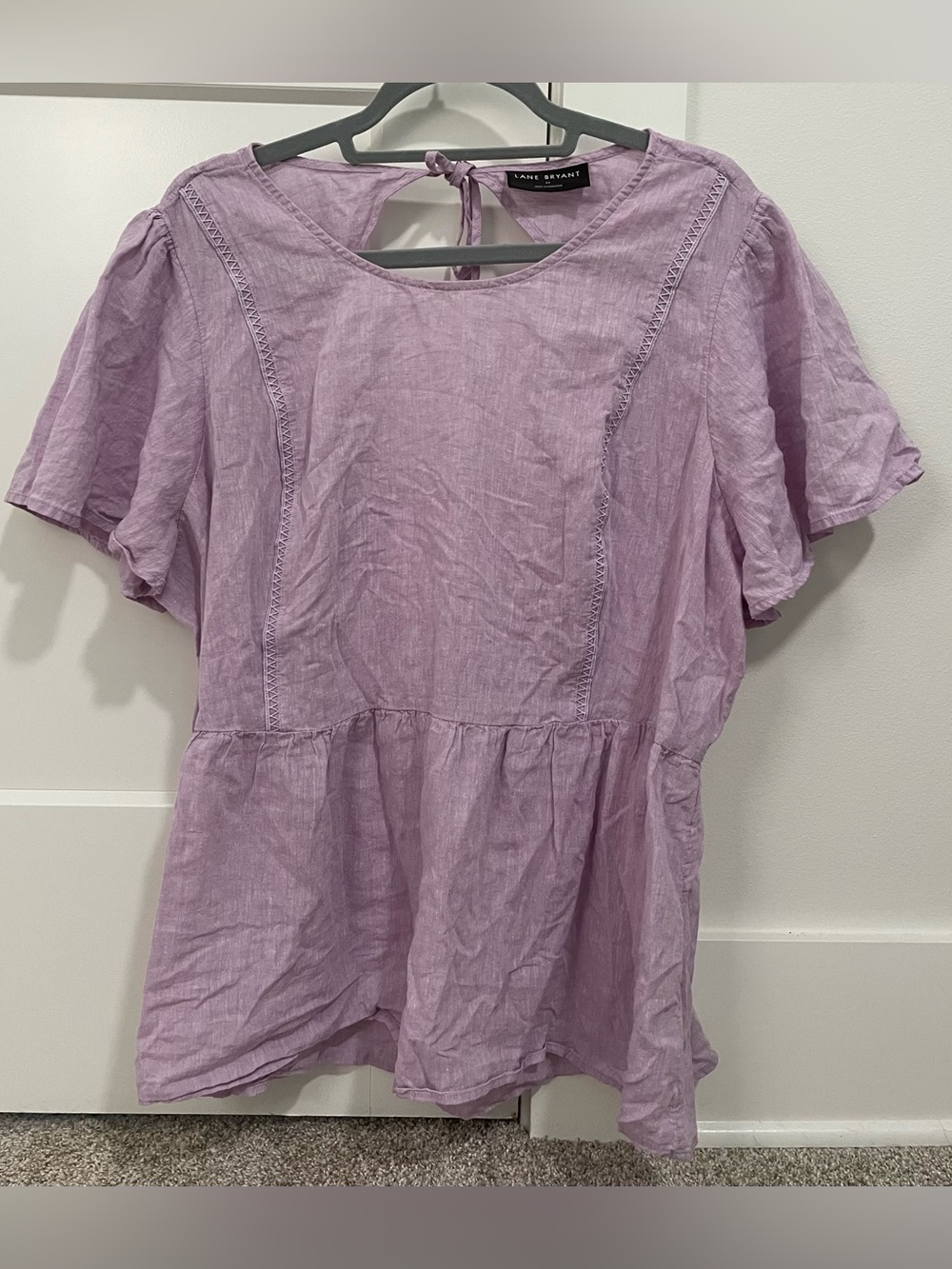 Lane Bryant Lilac Linen-blend Peplum Blouse with Flutter Sleeves